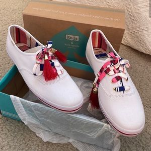 Kate Spade x Keds striped tassel white sneakers